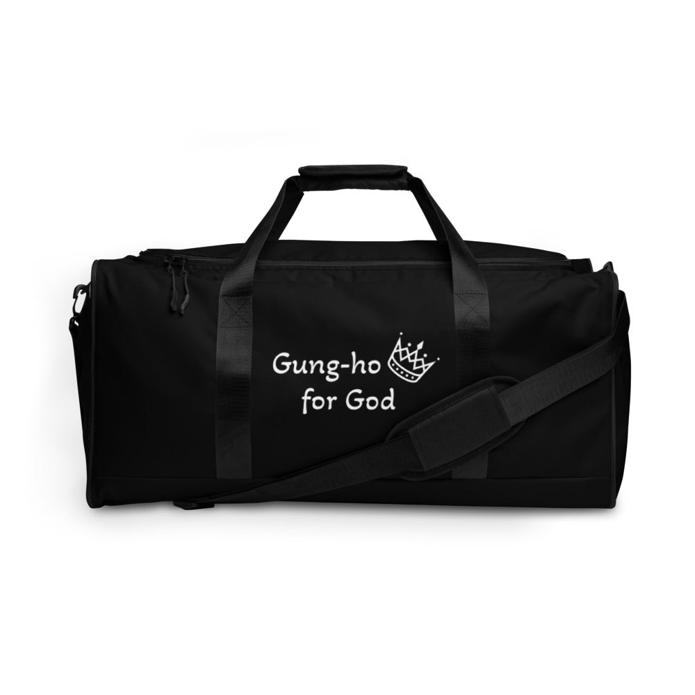 Black and White Gung-ho for God Duffle bag