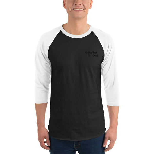 Embroidered Gung-ho for God 3/4 Sleeve Raglan Shirt
