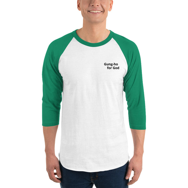 Embroidered Gung-ho for God 3/4 Sleeve Raglan Shirt