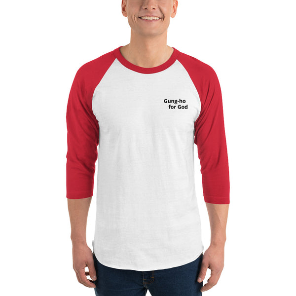 Embroidered Gung-ho for God 3/4 Sleeve Raglan Shirt
