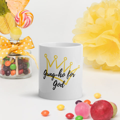 Gung-ho for God White glossy mug